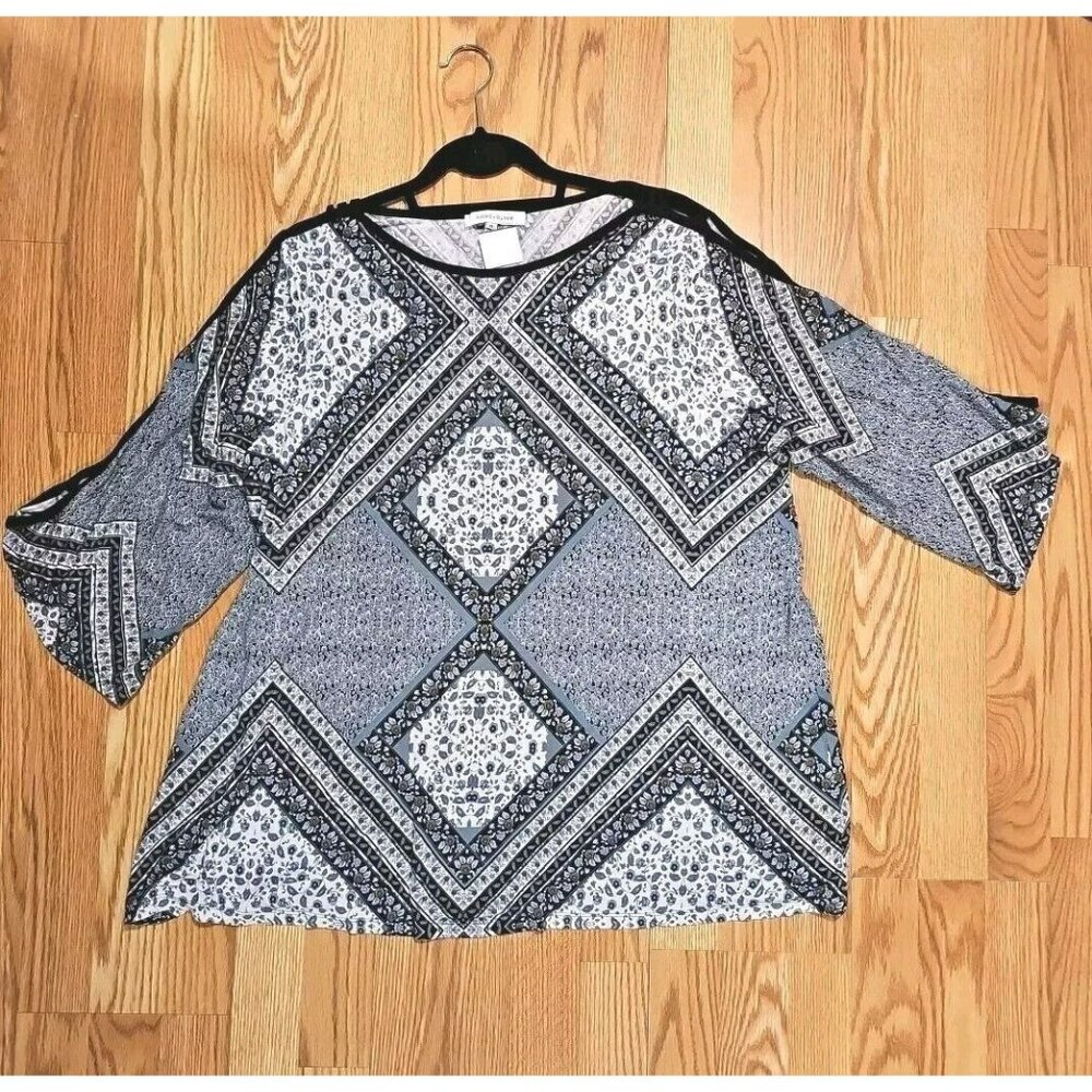 Rose + Olive Women Multicolor Floral Top Plus Size 2X Split Sleeve Comfy Stretch